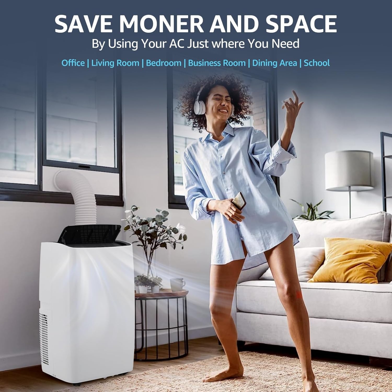 2025 New Update 12,000 BTU Portable Air Conditioners Cool Up to 550 Sq. Ft, 3 Modes Portable AC Cooling Unit with Remote/24Hrs Timer/Installation Kits for Home/Office/Dorm