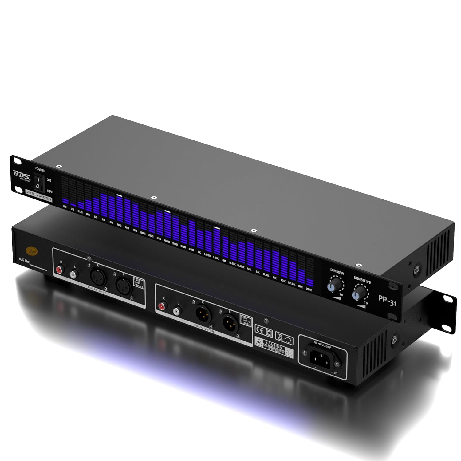 BDS PP-31 Digital Audio Spectrum Analyzer Display 31-Band Music Spectrum VU Meter (1U Rack Mount+Blue)