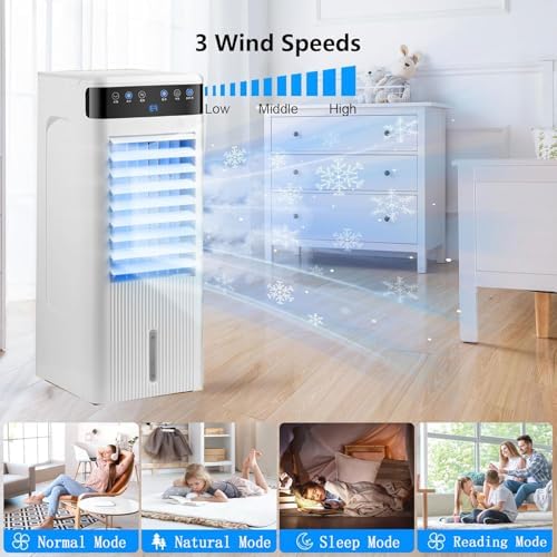 Portable Air Conditioners Cooling Fan with Drainage-Free Cooling 3 Speed Larger Tank 46dB Quiet 12h Timer Air Cooler with Ice Box Cooling AC Unit for Room Office Camping