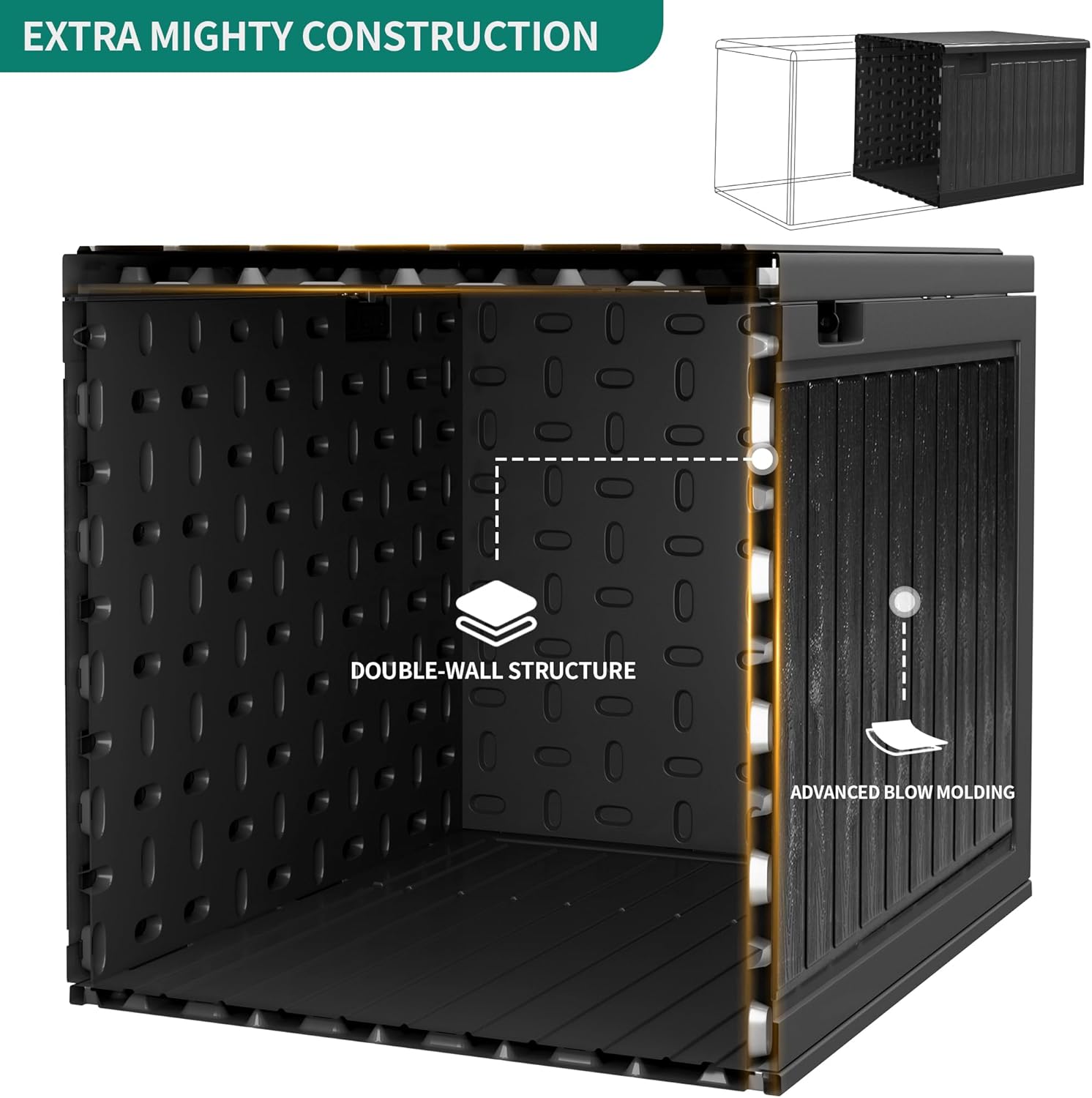 YITAHOME 90 Gallon Large Deck Box with Side Handles, Outdoor Double-Wall Storage for Patio Furniture Cushions, Garden Pool Accessories, Waterproof & Lockable