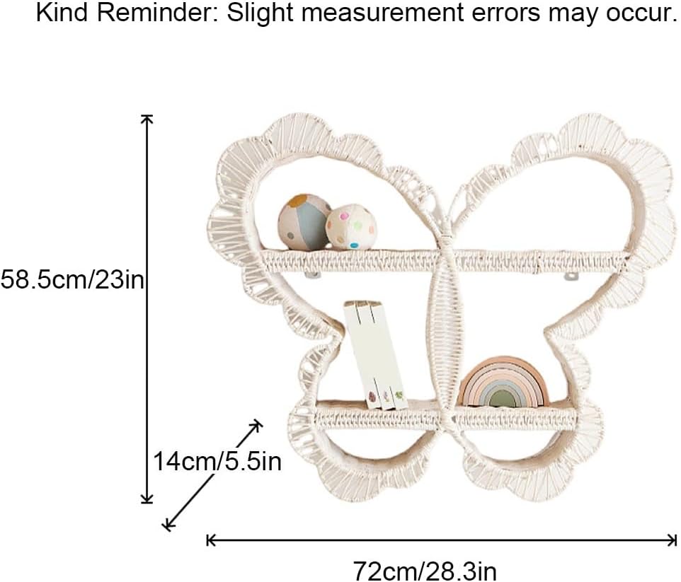 Natural Rattan Floating Shelves, Papillon Shape Book Shelf, Wicker Floating Shelves for Wall, Multi-Purpose Shelves for Living Room, Bedroom, Study(Natural)