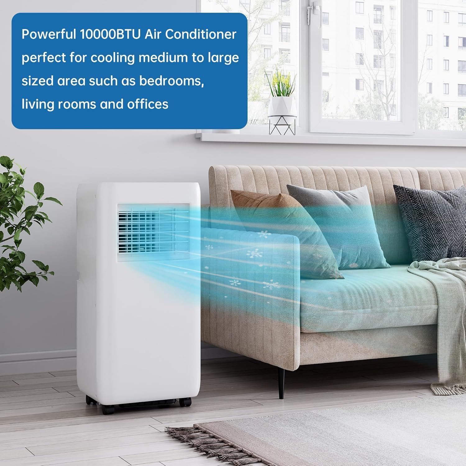 10000 BTU Portable Air Conditioner with Cooling, Heating & Dehumidifying – Cools up to 450 sq ft, Quiet Sleep Mode, Remote Control & 24H Timer, 360° Casters & Window Kit