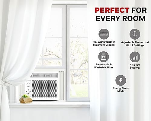Honeywell 5,000 BTU Window Air Conditioner, Adjustable Thermostat, 7 settings, Quiet, 150 sq ft Coverage