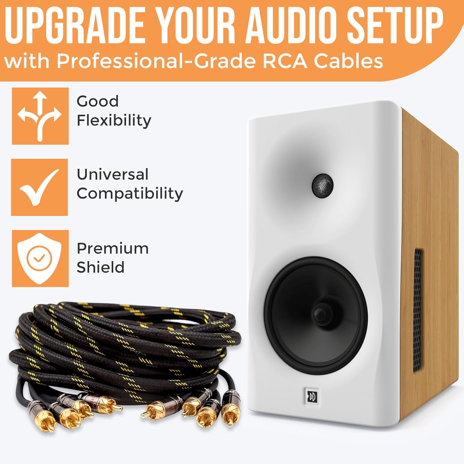 Elite Audio Pro Series 20ft. 4-Channel Car Audio RCA Cable - Triple Shielded, Brass Connectors, Oxygen Free Copper Noise Reducing Audio Cable for Amplifiers Subwoofers Speakers and Processors – PRO420