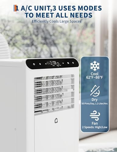 8000 BTU Portable AC Unit, Multi-Function Portable Air Conditioners with Cooling, Dehumidifying, and Fan Modes, Quiet Operation, Remote Control, Ideal for Rooms up to 350 Sq.Ft, White & Black