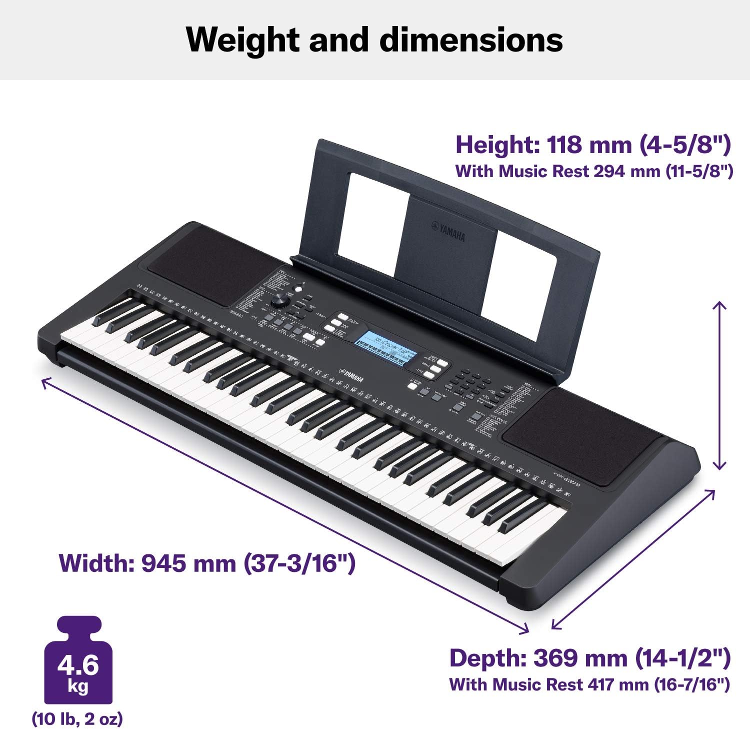 Yamaha PSRE373 61-Key Touch Sensitive Portable Keyboard (Power Adapter Sold Separately)