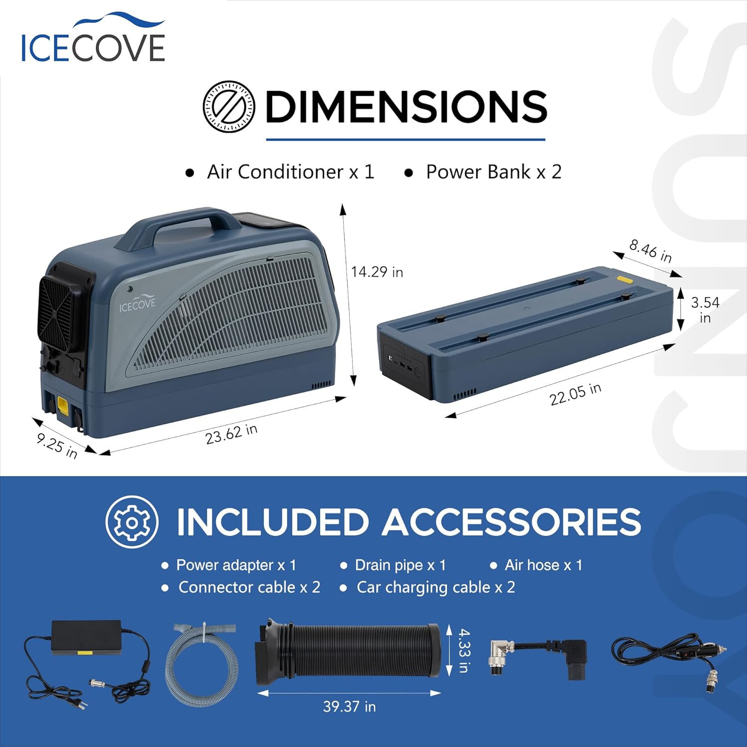 IceCove Portable Air Conditioner with Add-on 2 Batteries, 2500BTU Portable AC Unit, 250W Low Power Consumption, 25.5VDC, 2 Fan Speed, 3 Light Mode for Tent Camping RV Truck Van Life Home, Blue