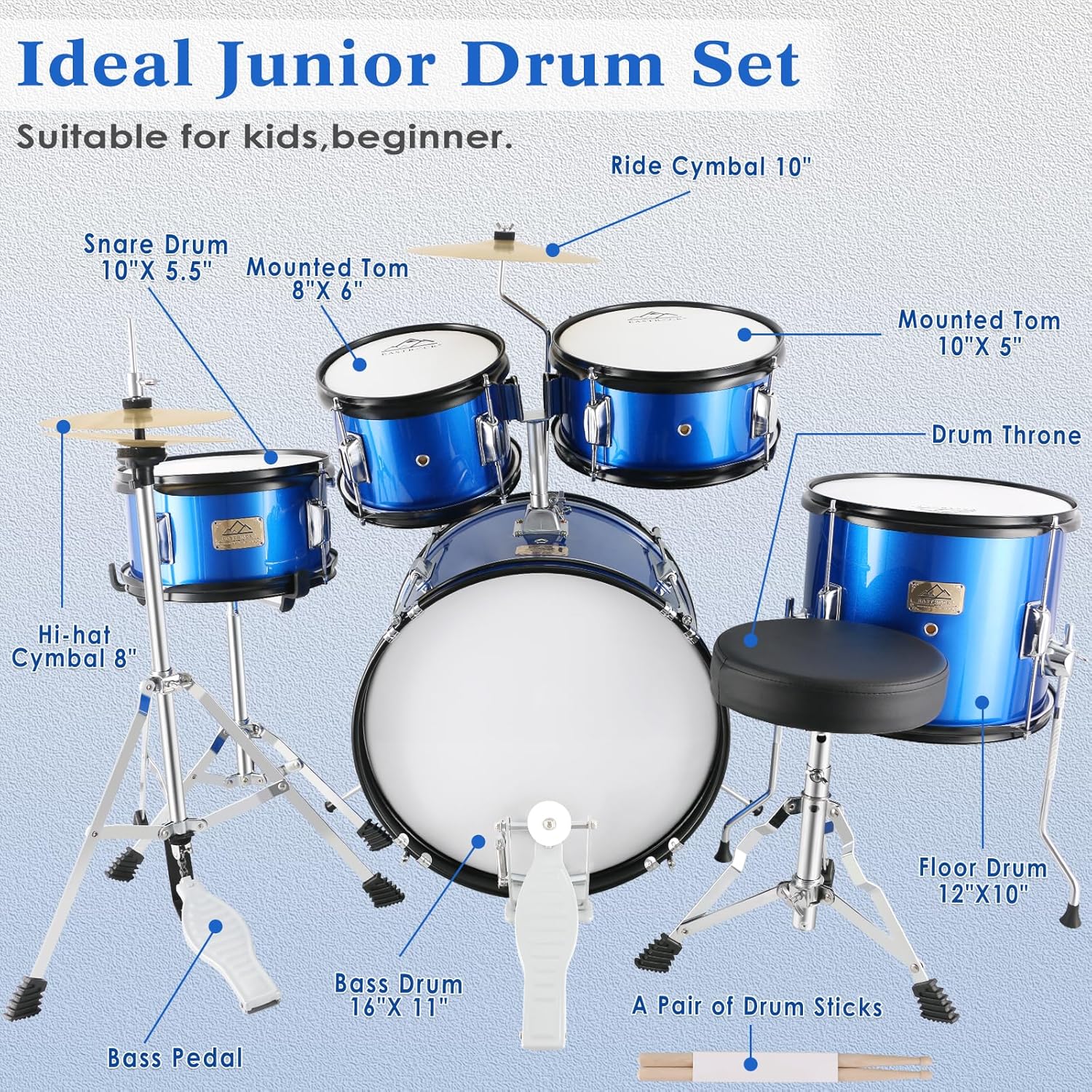 EASTROCK Drum Set, 5 Piece 16
