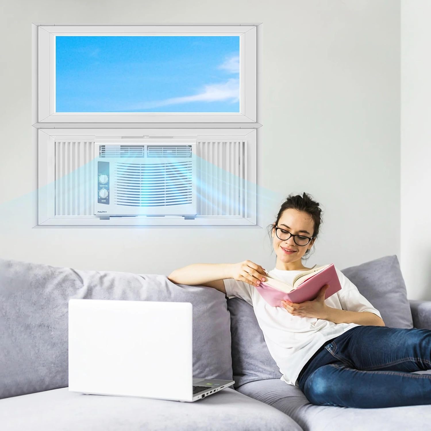 PhiloDeco 5000 BTU Window Air Conditioner Easy Cool - Capable of Cooling Up to 150 sq ft. 2 Fan Speeds, 4-Way Air Direction, Mechanical Control, Filter, for Small Room Air Conditioner, Small Ac Unit