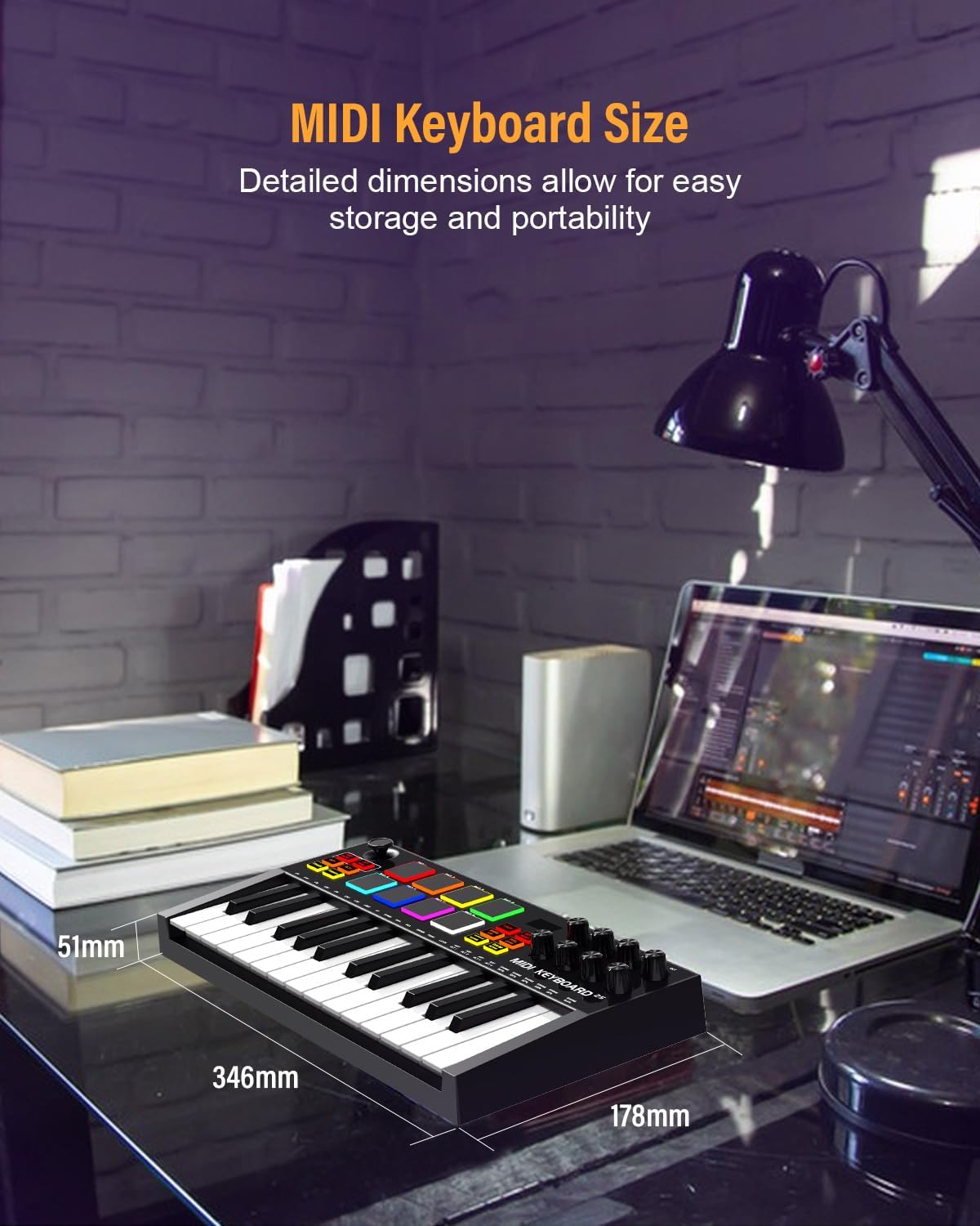 MIDI Keyboard Controller, 25 Key Rechargeable MIDI Keyboard with 8 Backlit Drum Pads, 8 Knobs, OLED Display, DAW Integration, MIDI Controller for Music Production