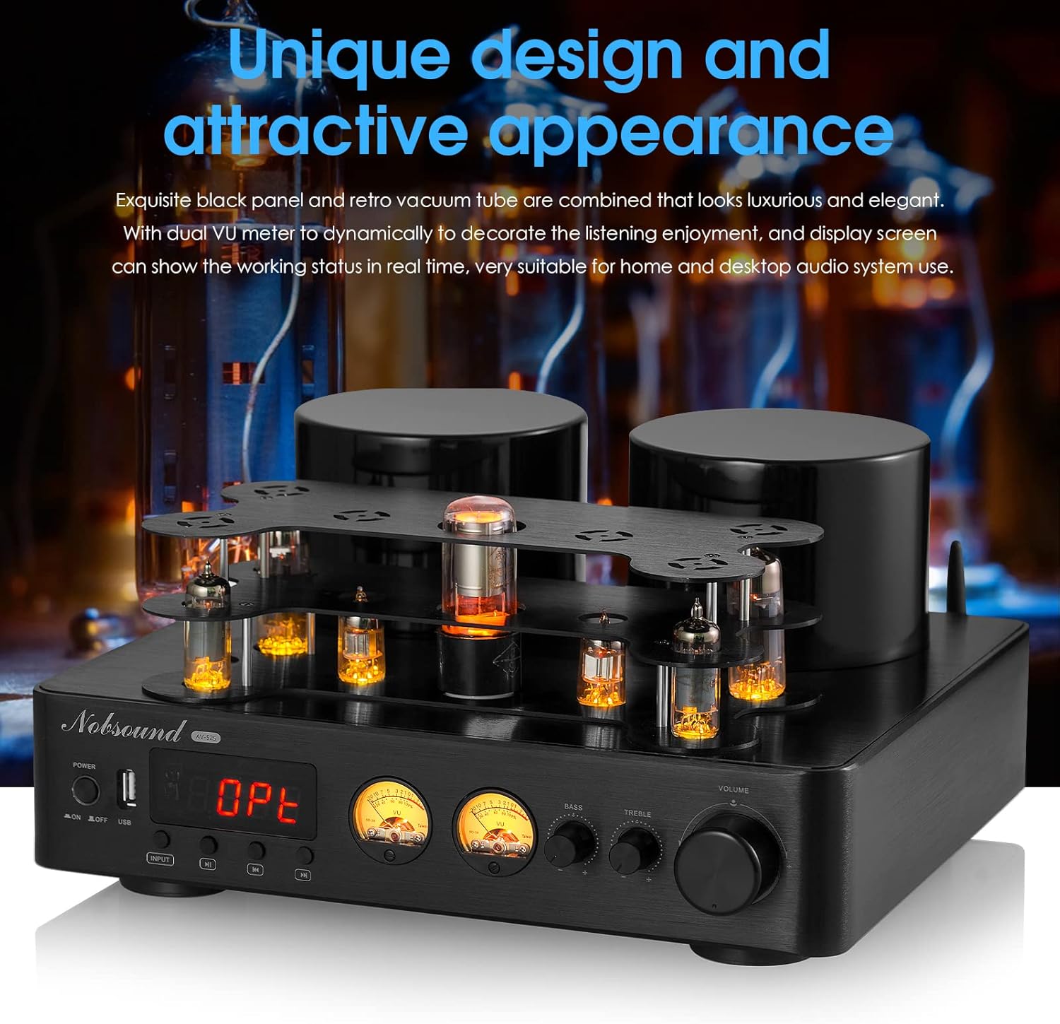 HiFi Bluetooth 5.0 Tube Power Amplifier Coax/Opt Integrated Audio Amp USB Player