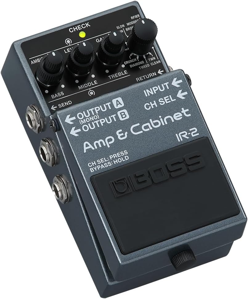 Boss IR-2 Amp & Cabinet Emulator Bundle with 2 Right Angle Patch Cables, 12 Guitar Picks, 9V Power Adaptor & Polishing Cloth – 11 Amp Types, Celestion Cab IRs & USB-C Recording