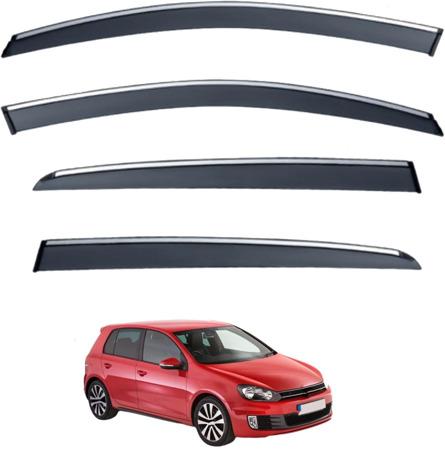 Window Deflectors for VW Golf 6 MK6 2009-2012, Sun Rain Guard Window Visors Vent Shades with Bright Stripes Car Accessories