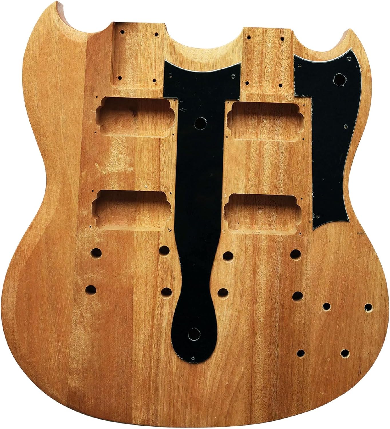 DIY Unfinished Electric Guitar Kit Double Guitar Neck and Body with Mahogany Body Mahogany Neck DYED Poplar Laminated Fingerboard Chrome Hardware with All Accessories Build Your Own Guitar