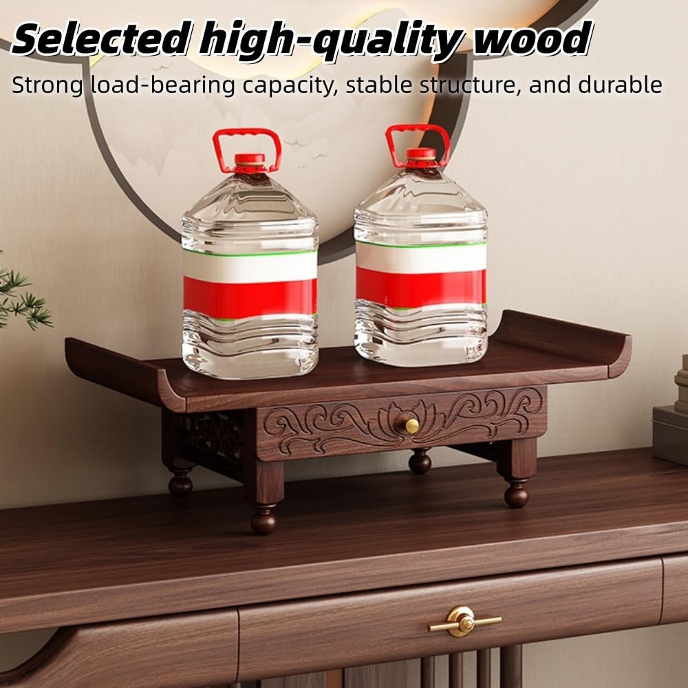 Wall Mount Buddha Statue Stand with Pull-Out Plate, Solid Wood Buddhist Altar Shelf for Home Prayer Space, Wall Mounted Altar Table for Meditation and Ritual Display(60cm/23.6in)