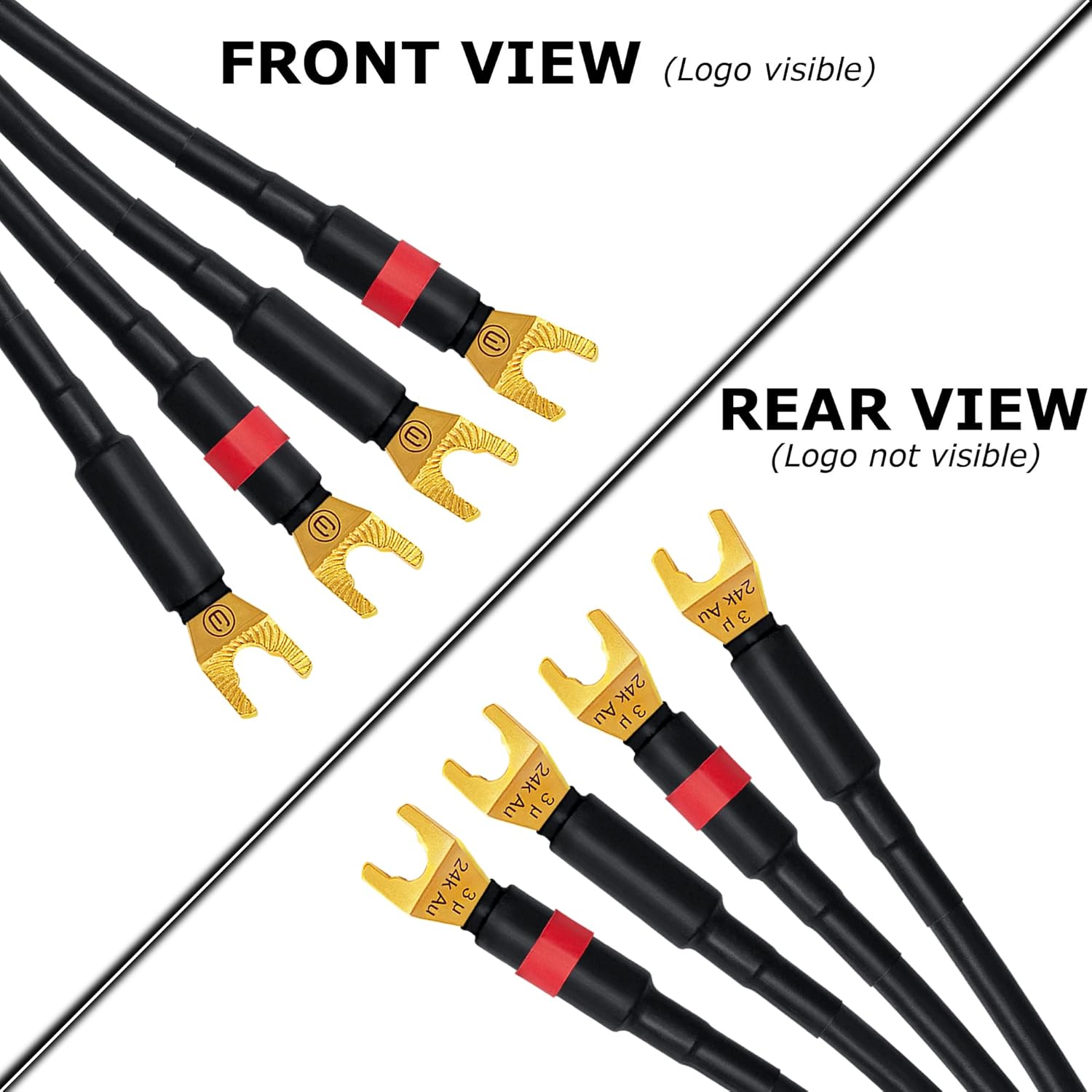 WORLDS BEST CABLES 12 Foot - Canare 4S11 – Audiophile Grade - HiFi Star-Quad Bi-Amp Speaker Cable Pair with Eminence Gold Banana & Spade Connectors [Banana x4 – Spade x4]