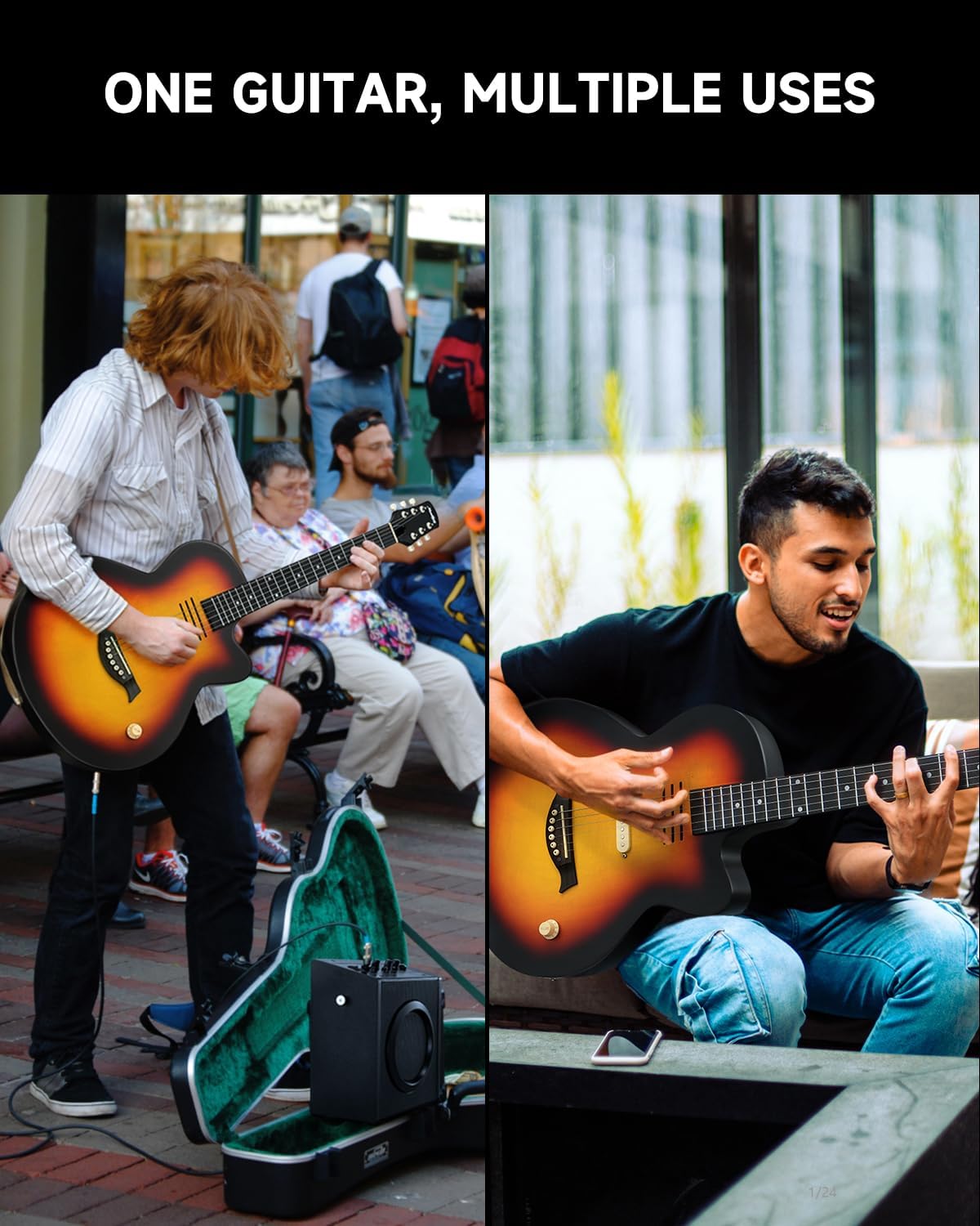 Moukey BCC-100 Acoustic Electric Guitar 39-Inch, Cutaway Guitar with Passive Pickup, Gig Bag, Strap, Picks, Tuner, and Capo, Dual Acoustic＆Electric Modes, Sunburst