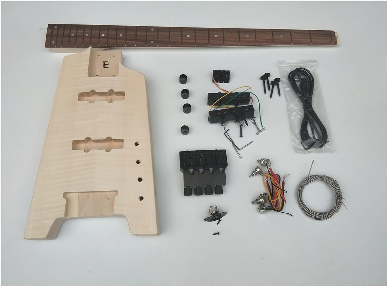 Unfinished Guitar Kit Semi-Finished Headless Electric Bass Guitar,Mahogany Body with All Hardware No Paint 41 Inches Handmade ​Guitar Body