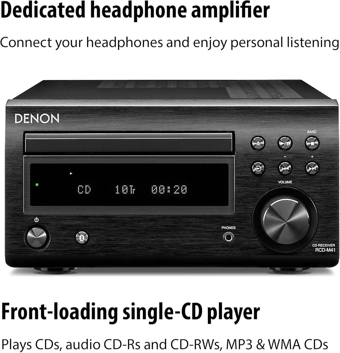 Denon D-M41 Home Theater Mini Amplifier and Bookshelf Speaker Pair - Compact HiFi CD Stereo System with Speakers, FM/AM Tuner, Wireless Bluetooth Amplifier | Perfect for Small Rooms and Home Cinema
