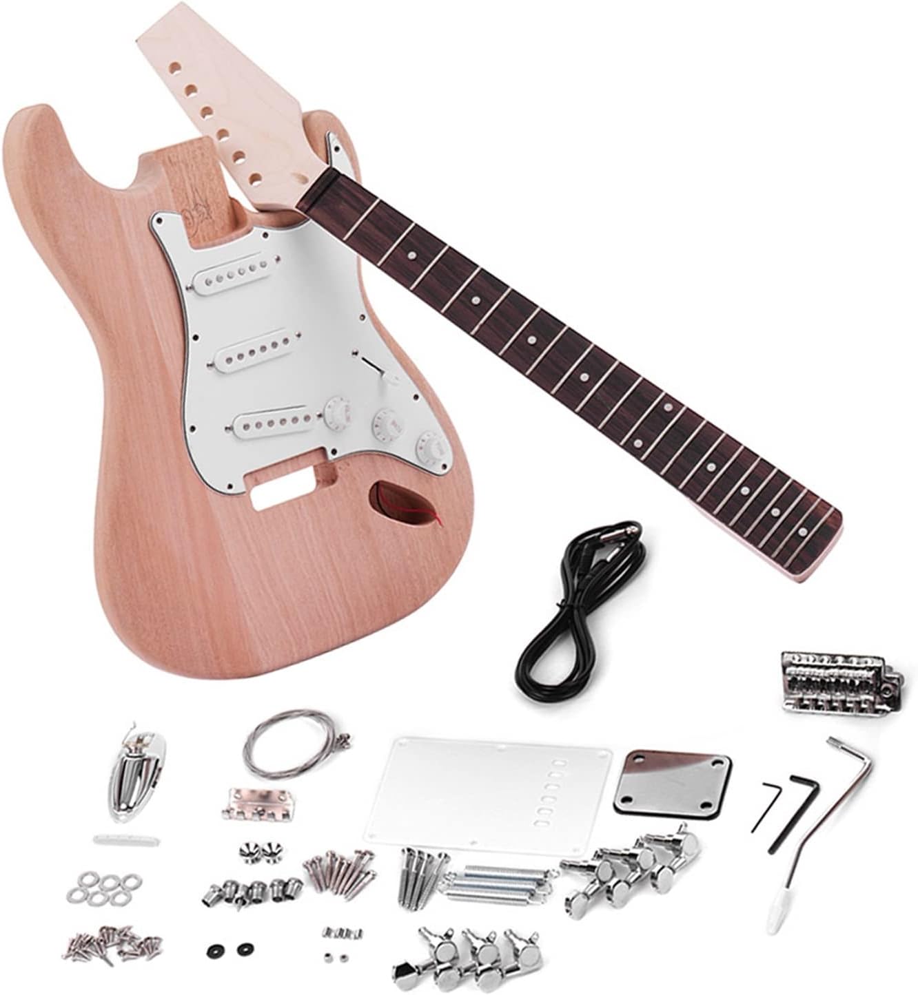 Unfinished DIY Electric Guitar Kit Mahogany Body Maple Guitar Neck Rosewood Fingerboard Unfinished Guitar Set