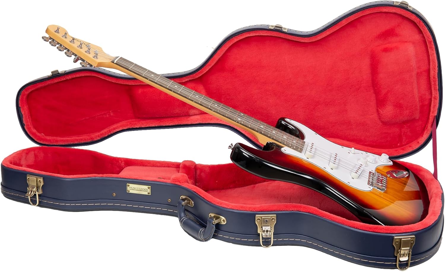 Crossrock Relief Series Electric Guitar Case for Telecaster & Stratocaster Style | Carved Ocean Blue Finish, Deep Scarlett Velvet Interior, Lock (CRW630STOB)
