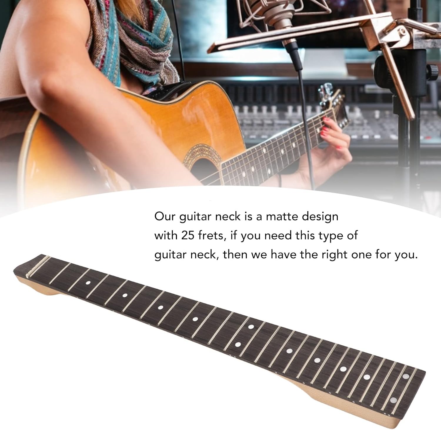 Guitar Neck Maple Rosewood Matte 25 Fret Headless Electric Guitar Stem Fingerboard for 6 String Travel Guitar Premium Replacement Part