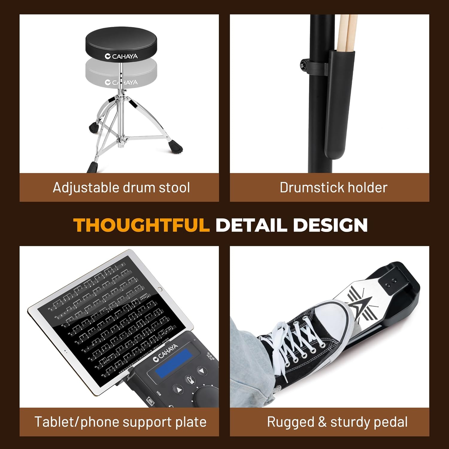 CAHAYA Electric Drum Set – Beginner Electronic Drum Kit for Kids & Adults, Portable Quiet Mesh Pads, 350 Sounds, 25 Kits, Headphones & Drum Throne, Ideal Xmas Gift