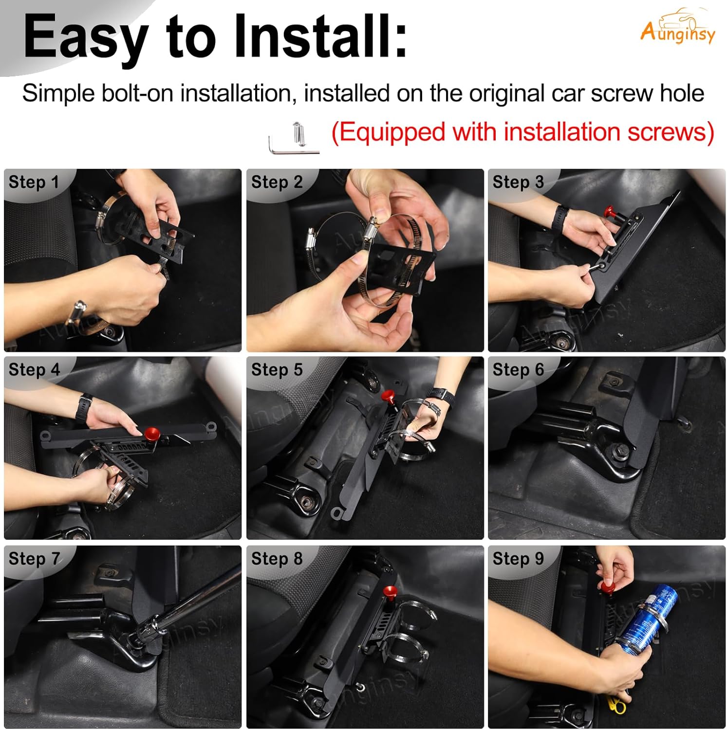 Car Passenger Under Seat Quick Release Roll Bar Fire Extinguisher Mount Bracket Compatible with Toyota FJ Cruiser 2007-2021 Adjustable 2 Clamps Fire Extinguisher Bottle Tie Bracket Billet Accessories