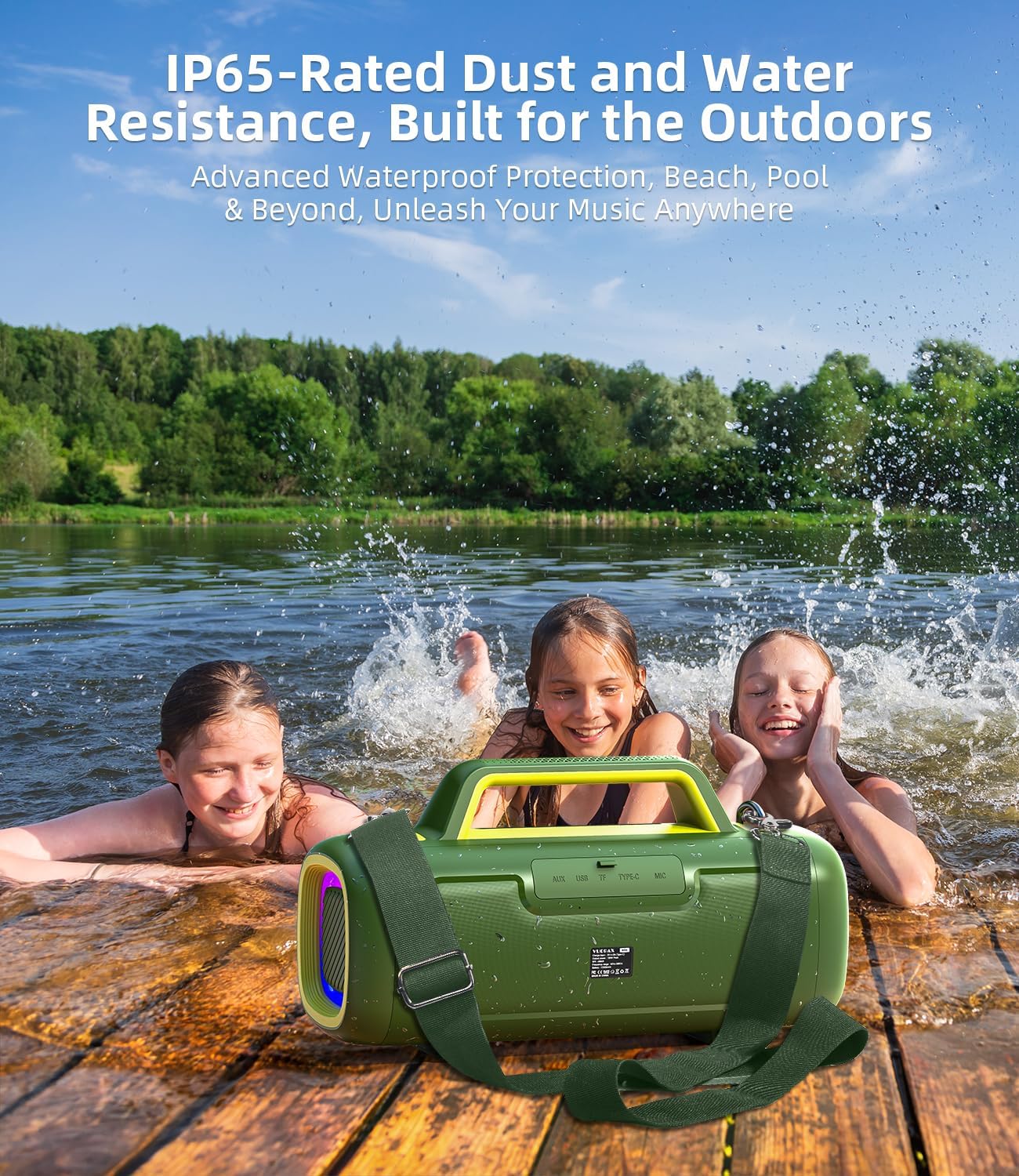 Portable Bluetooth Speaker Wireless,140W Peak Loud Sound with 2 Subwoofers and 2 Tweeters, Plus Bass Boost, IP65 Waterproof Outdoor Speaker, 24H Playtime, RGB Lights, TF/AUX/USB/Mic Input, Large Party