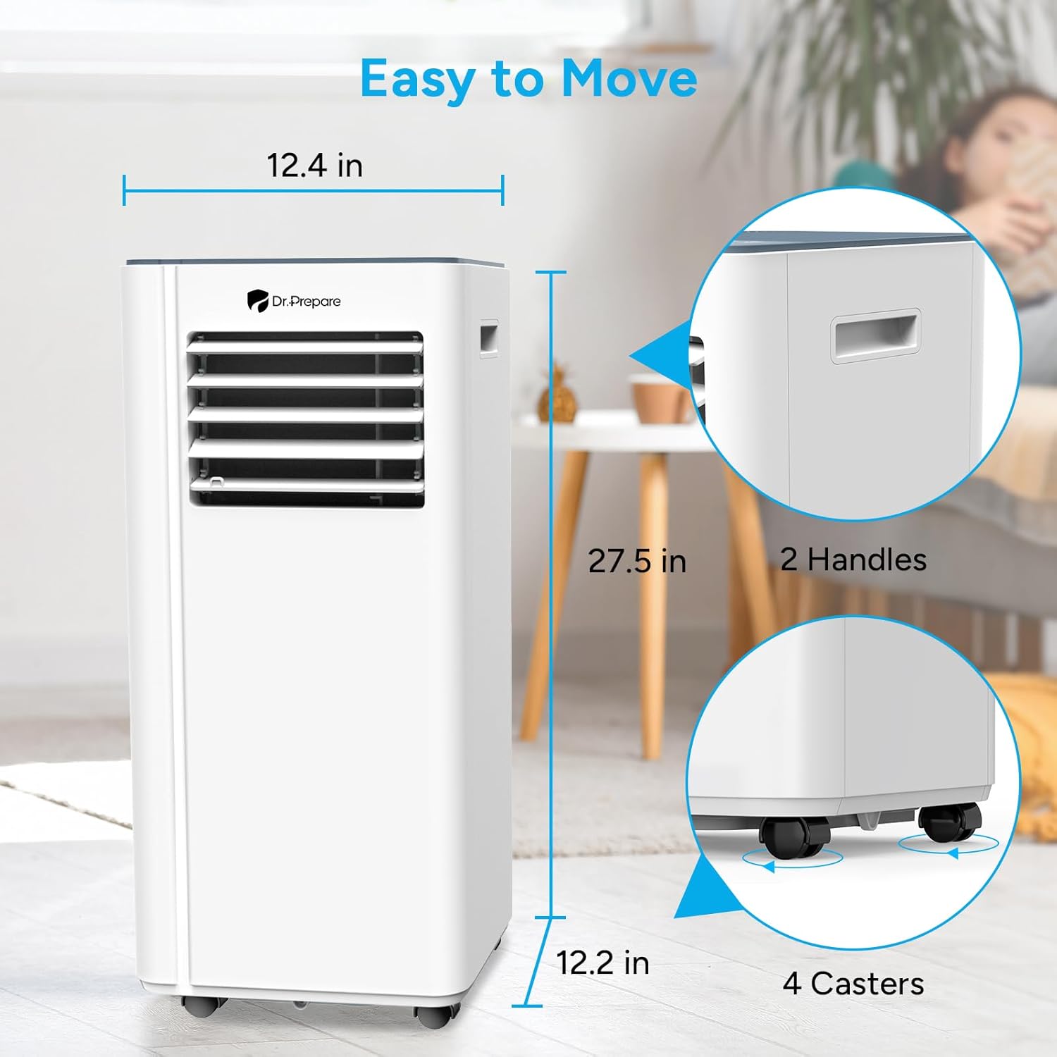 DR.PREPARE 8000 BTU Portable Air Conditioners, Cools Room Up to 350 sq. ft, 4 Modes AC Unit with Fast Cooling, Remote Control, 24H Times, Sleep Mode, Portable for Bedroom, Home, Office