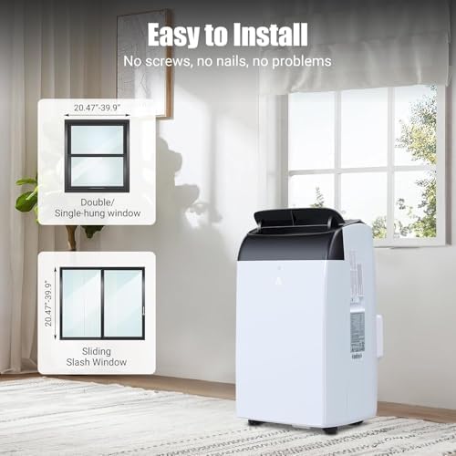 14000 BTU Portable Air Conditioner,3-in-1 Cooling, Dehumidifier & Fan, Quiet Operation with 3-Speed Settings for Large Room, Campervan, Office, Temporary Space, Black