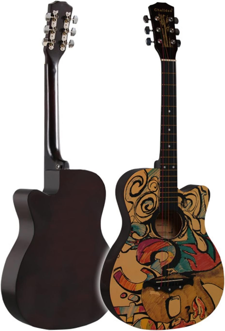 Tyenaza Wooden Guitar, Beginner Acoustic Guitar, 38in Graffiti Pattern High Density Fingerboard Acoustic Guitar for Beginner