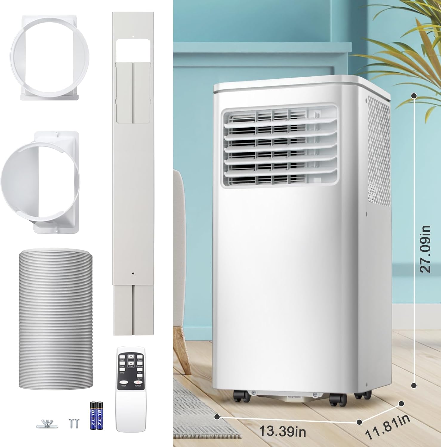 Portable 8000 BTU Air Conditioner, 4 in 1 protable AC, Cools 350sq. ft, Remote Control, 24 Hour Timer, Quiet Operation,Window Fan, 2 Speed for Bedroom Office Home Dorm