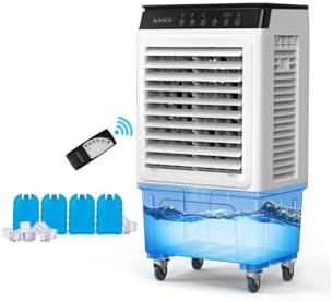 ROVSUN 2300CFM Portable Air Cooler, 7.9Gal/30L Evaporative Swamp Cooler, 3-IN-1 Cooling Fan with Remote Control, 12H Timer & 4 Ice Box, 3 Speeds, Humidifying Oscillating Fan for Indoor or Outdoor
