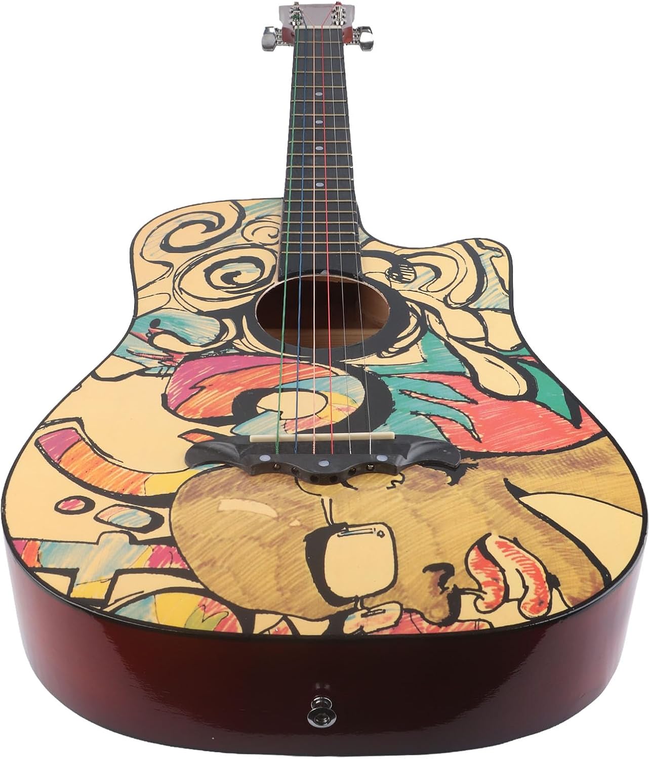 Wooden Guitar, 38in Acoustic Guitar with High Density Fingerboard and Graffiti Pattern, for Beginner