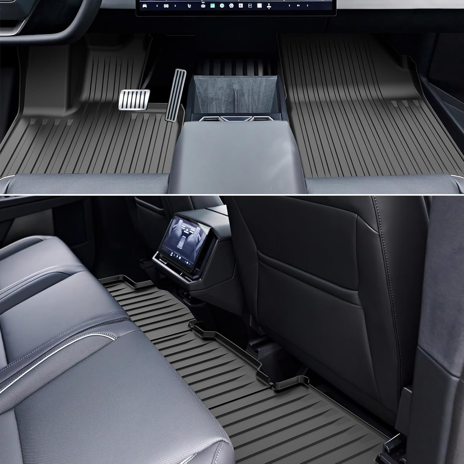 Floor Mats for Tesla Cybertruck- 2024 2025 2026 Custom Fit All Weather TPE Cargo Liner Cargo Trunk Accessories（Tesla Cybertruck Full Floor Mat Kit Set of 6）