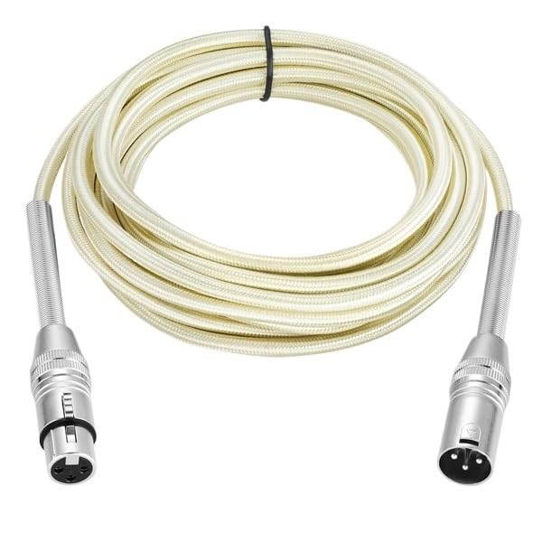 XLR Cable Male to Female M/F with Spring Protection for Microphone Amplifier Foil+Braided Shielded(Gold Fabric Braided,10m)