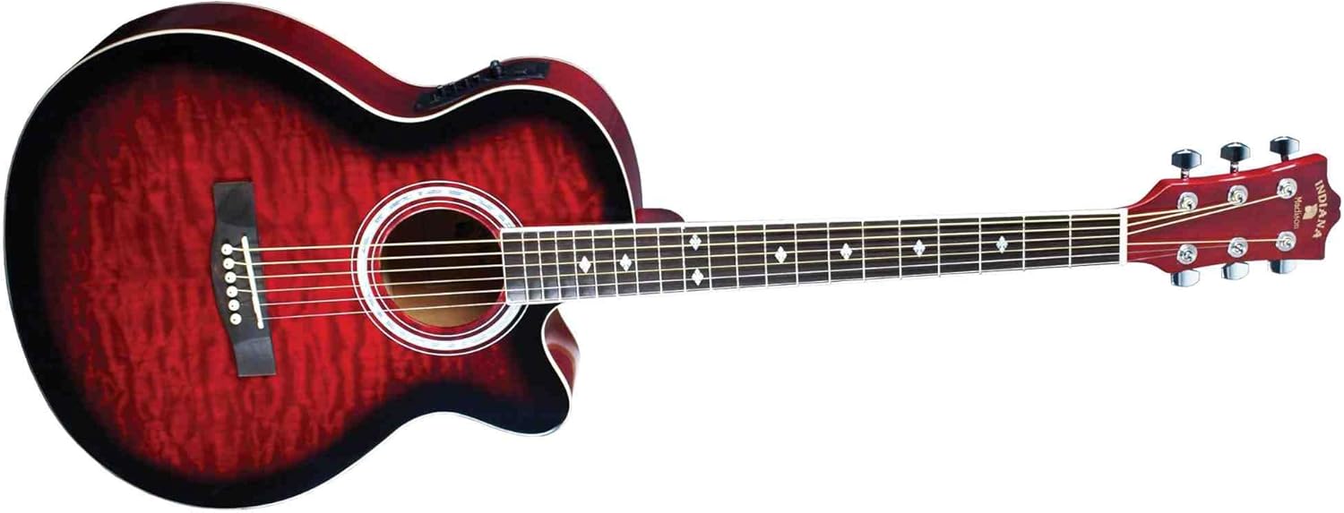 INDIANA Electro 6 String Acoustic-Electric Guitar, Right Handed, Red Sunburst (MAD-QTRD)