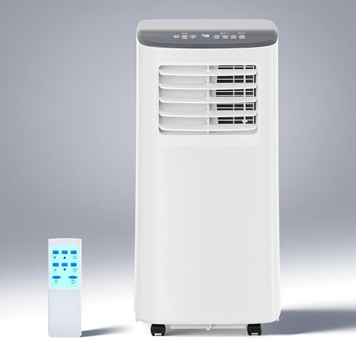 8000 BTU Portable Air Conditioner with Dehumidifier and Fan, Quiet Cooling for Rooms Up to 450 Sq Ft, 24 Hour Timer with Window Kit for Bedroom and Office