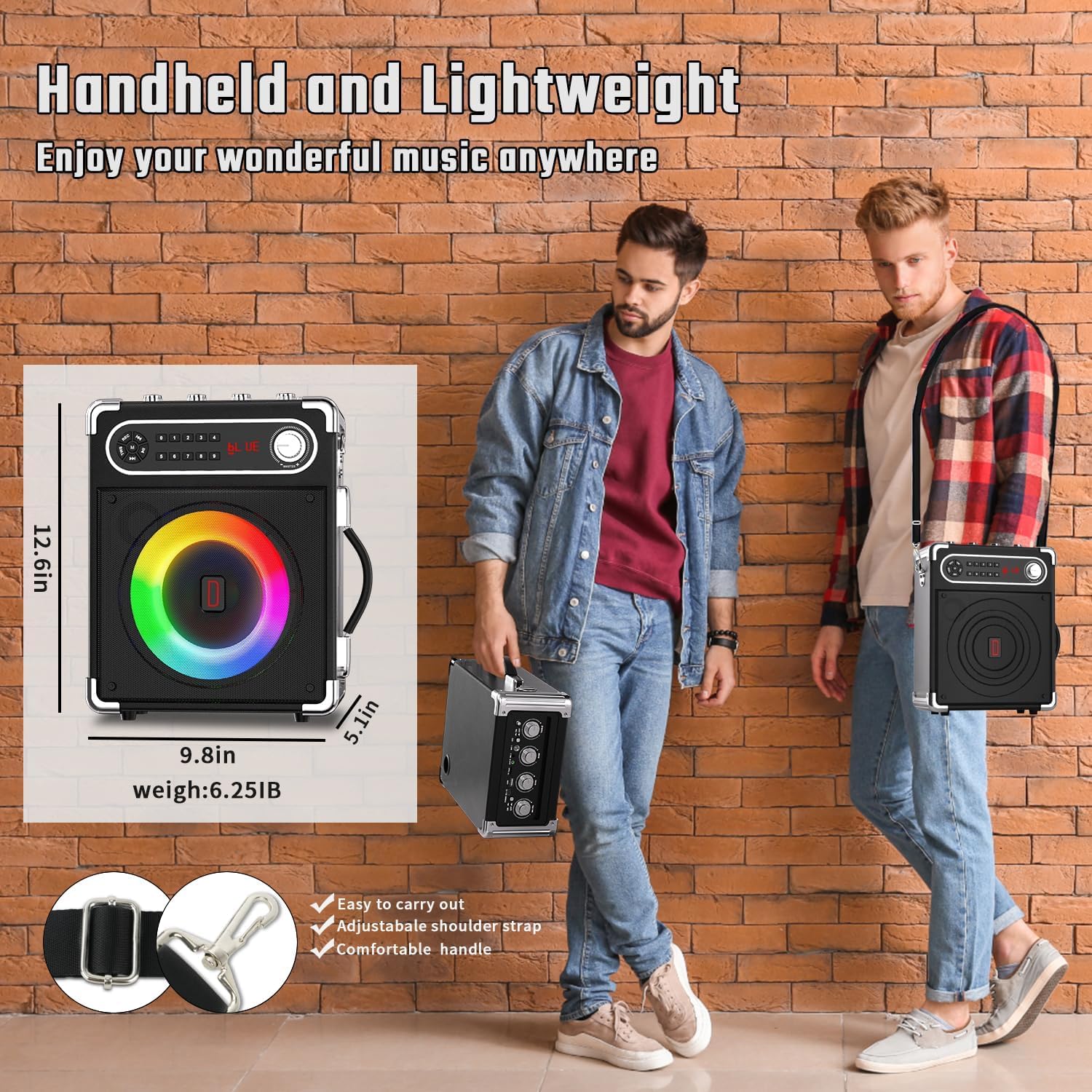 Karaoke Machine, Portable Bluetooth Speaker with 4 Wireless Mics, for Adults Kids with LED Lights, Bass/Treble Adjustment, PA System with Remote Control, Supports USB/TF/REC/FM/AUX/TWS (4 Mics)