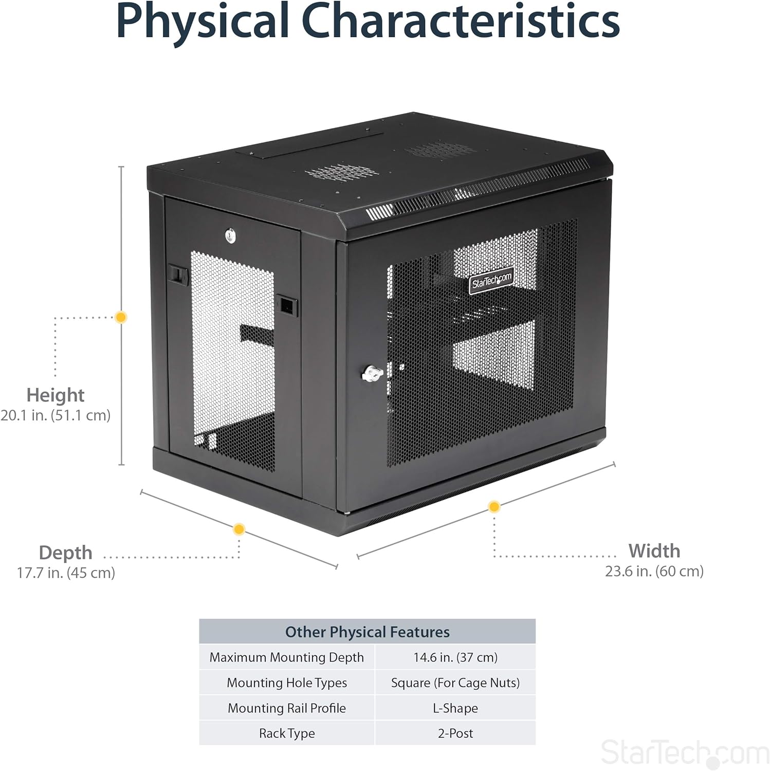 StarTech.com 2-Post 9U Wall Mount Network Cabinet w/ 1U Shelf, 19