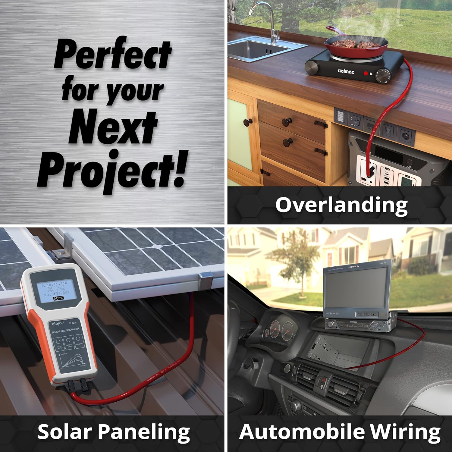 InstallGear 1/0 Gauge Wire (50ft) Copper Clad Aluminum CCA - Primary Automotive Wire, Car Amplifier Power & Ground Cable, Battery Cable, Car Audio Speaker Stereo, RV Trailer Wiring Welding Cable 1/0ga