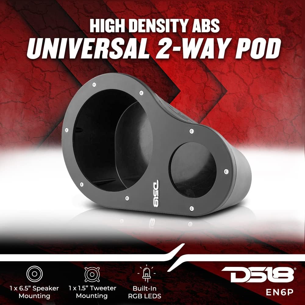 DS18 Hydro EN6P High Density Abs Universal Speaker Pods, 2-Way Pod 1 X 6.5 and 1 x 1.5 Tweeters - for All Elements Cars, Trucks, ATVs, UVTs (1 Set Left & Right - NO Speakers)