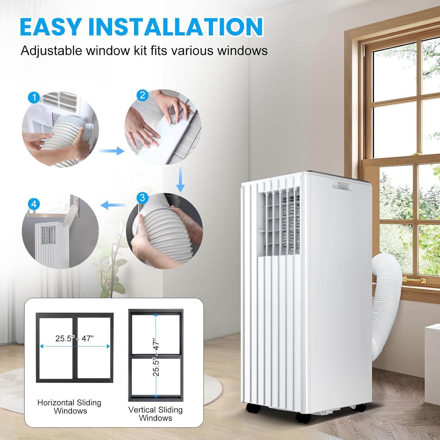 Portable Air Conditioners with Remote Control, 8000 BTU Portable Conditioner for Room, Dorm, Office with 3-IN-1 Quiet AC Unit, 2 Speeds, 24H Timer, Energy Savings, Cools Room up to 350 Sq. Ft White