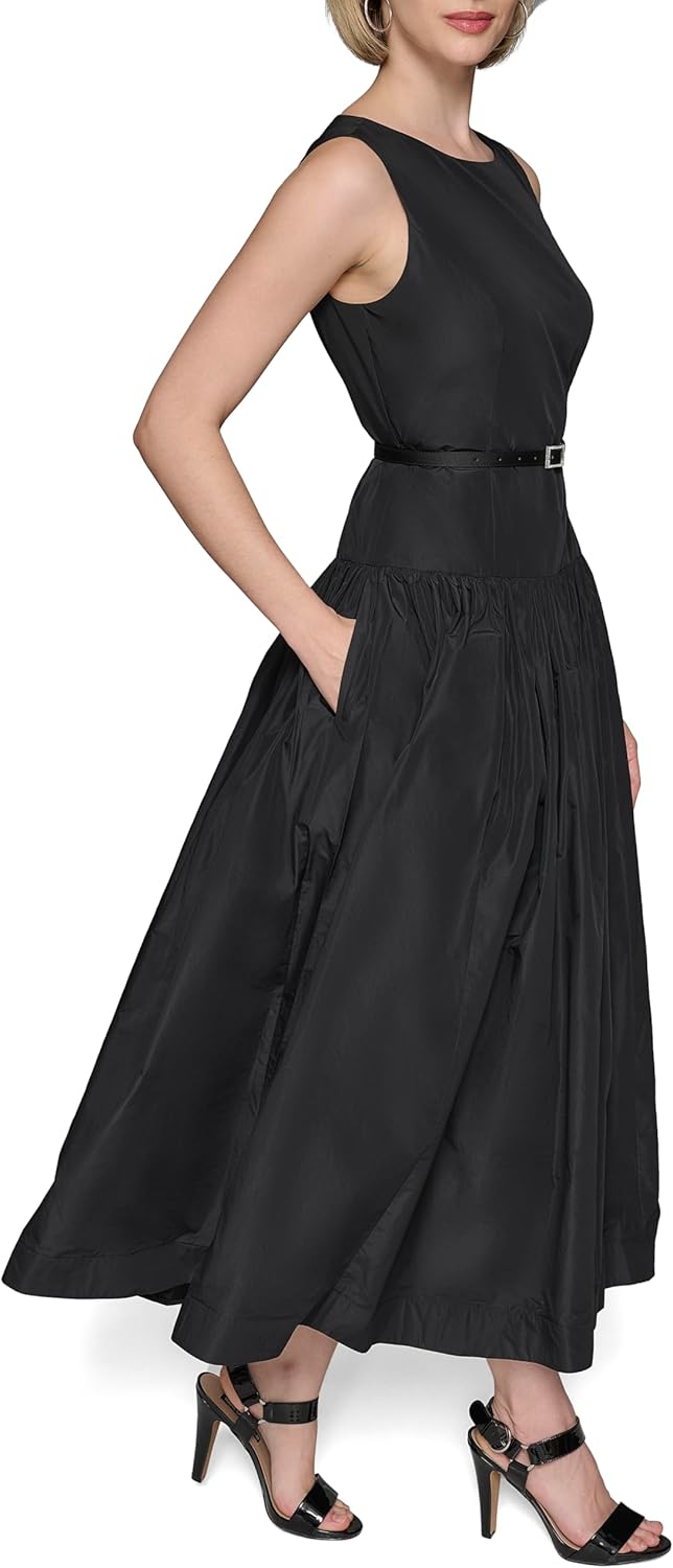 KARL LAGERFELD Women's Pockets Sleeveless Taffeta Midi Dress