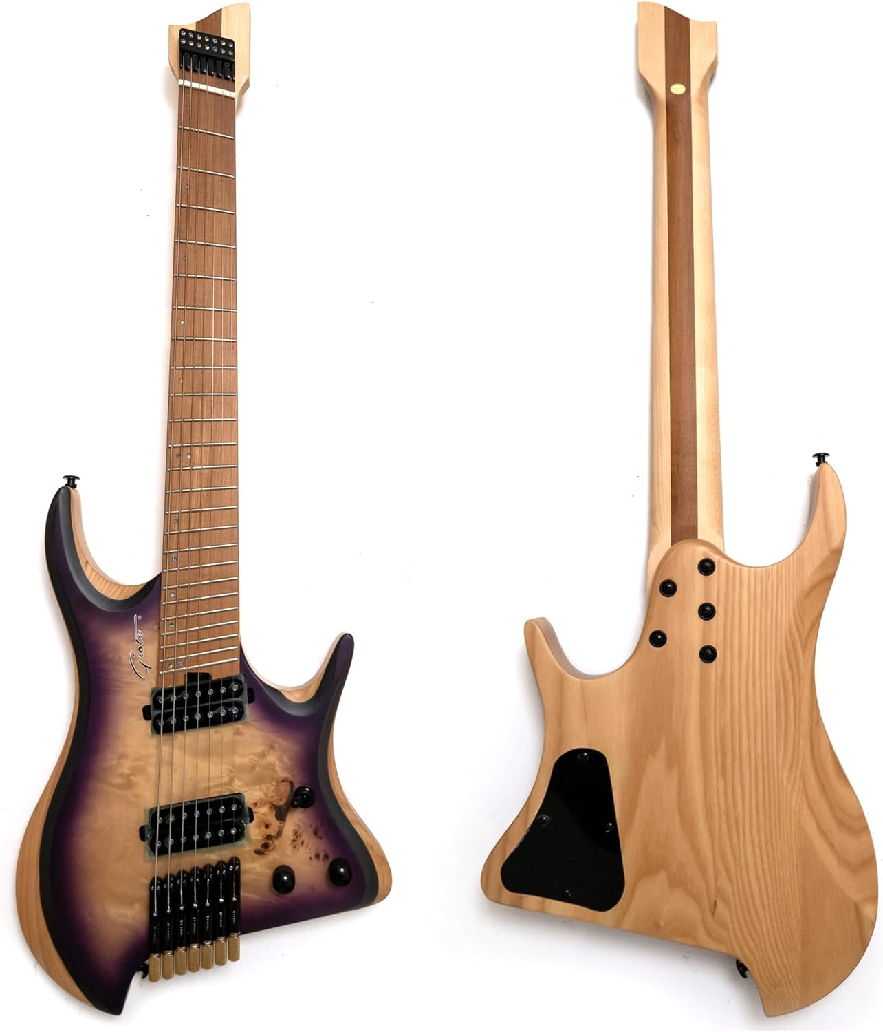 7 String Headless Electric Guitar – Maple Neck & Maple Body, 24 Fret, Stainless Steel Strings, Innovative Headless Tuning System – Compact, Lightweight Modern Futuristic Design