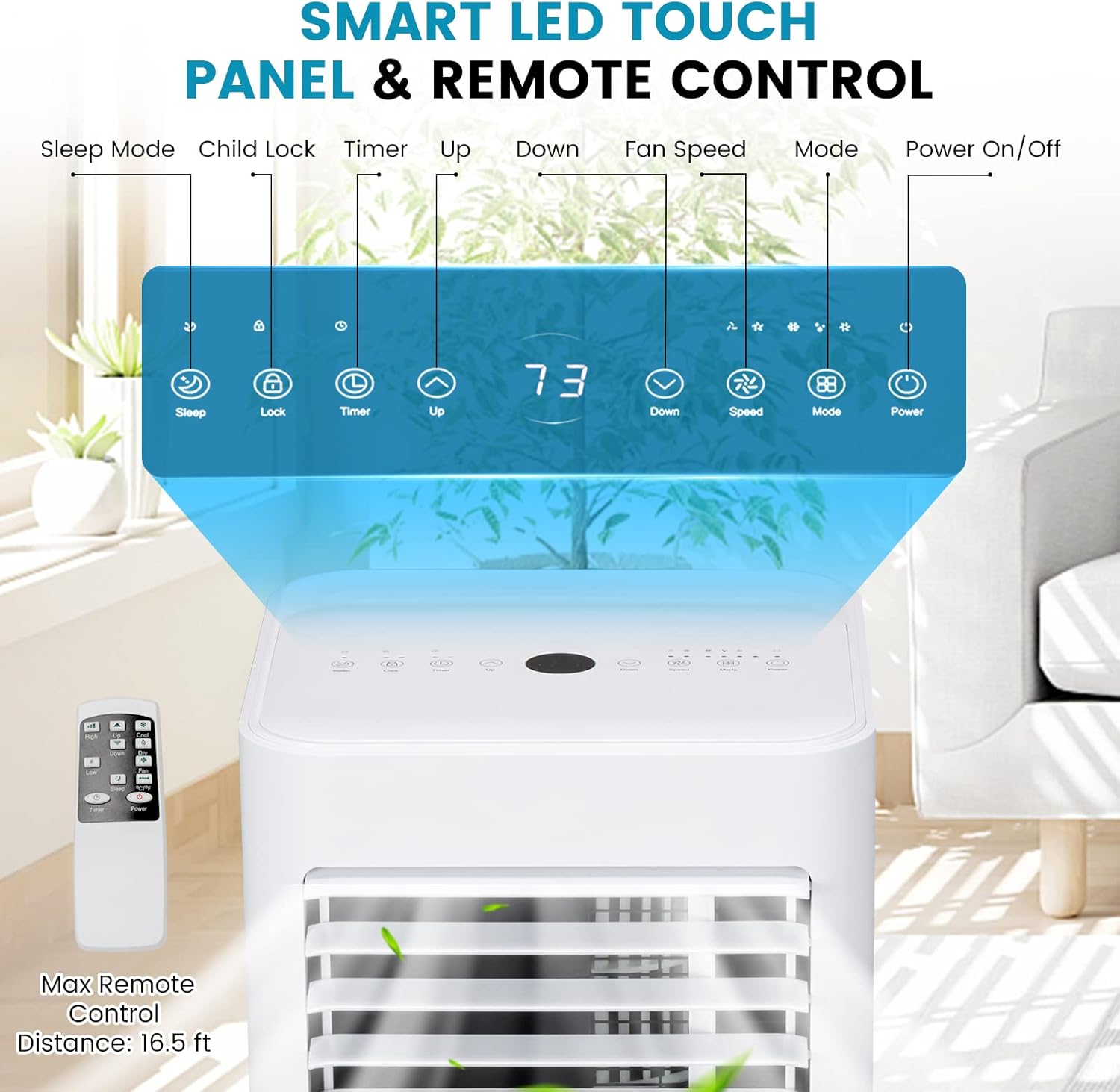 GOFLAME Portable Air Conditioner, 8000 BTU Powerful AC Unit with Remote Control and 4 Casters, 3-in-1 Air Cooler & Dehumidifier & Fan with 24H Timer, Child Lock for Living Room, Bedroom, Office, White