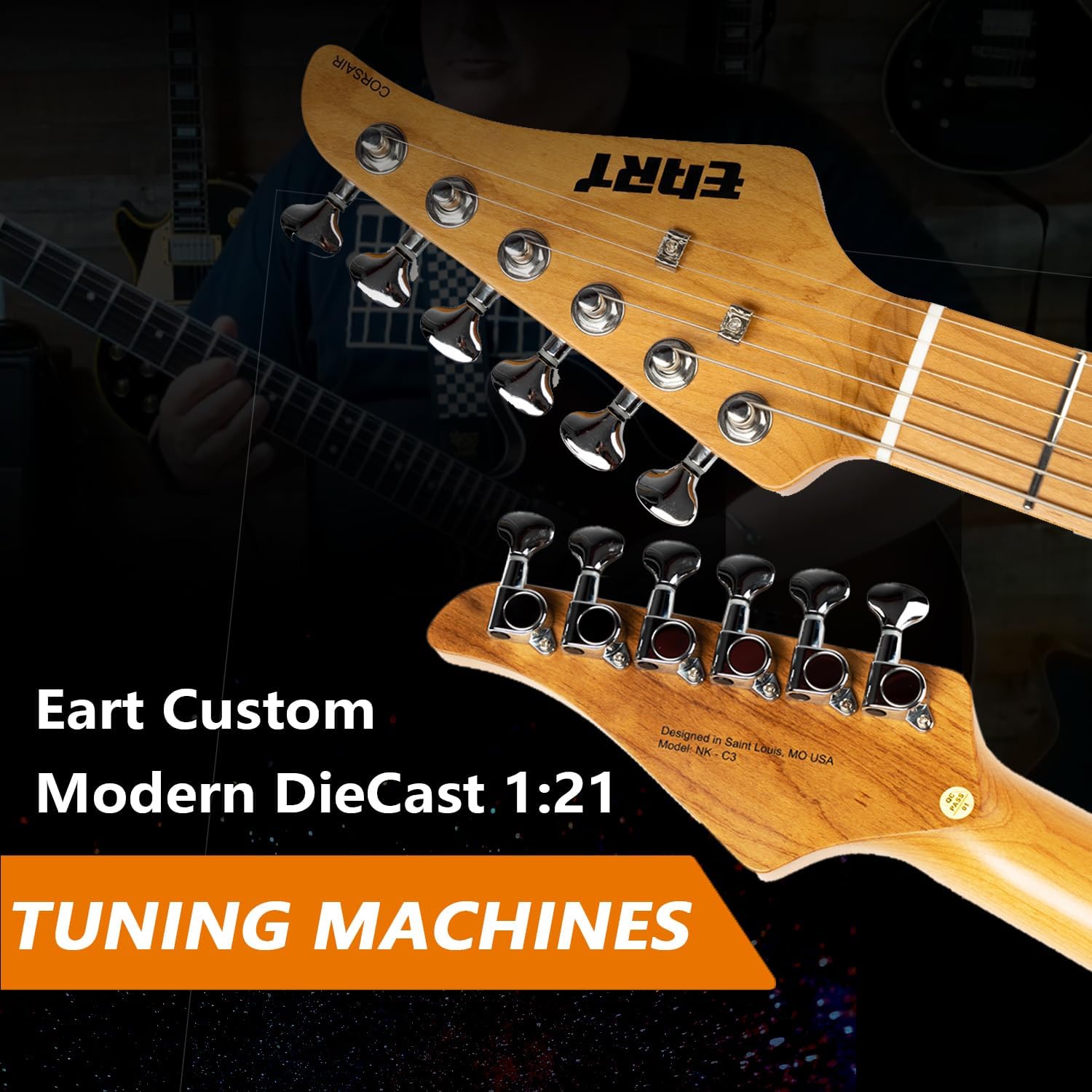 EART NK-C3 Electric Guitar with 6 String Maple Fingerboard Solid Body Right Handed, Stainless Steel Frets, Black