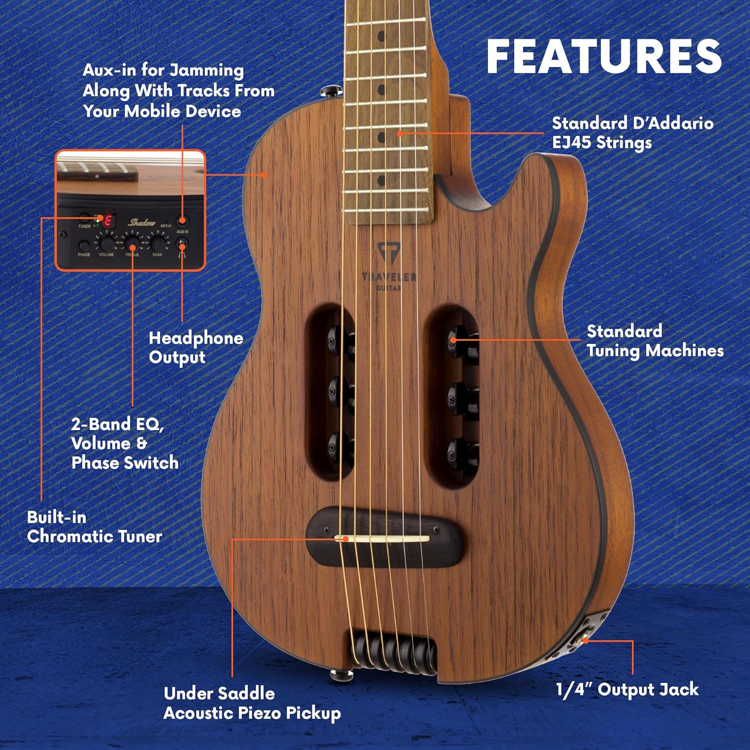 Traveler Guitar Escape Mark III Mahogany Acoustic Guitar | Portable Acoustic with Built-in Headphone Amp | Full 25.5