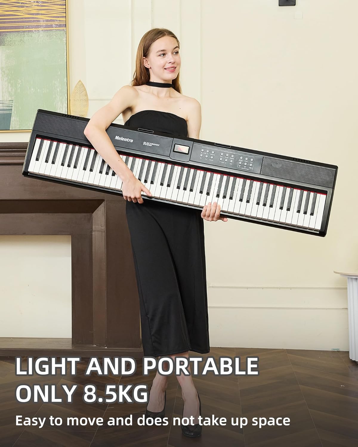 Weighted Piano 88-Key Digital Piano, Full-Size Electric Piano Keyboard with Hammer Action, Sustain Pedal, MP3 Function Dual 15W Speaker, Supports USB-MIDI/Wireless Connect